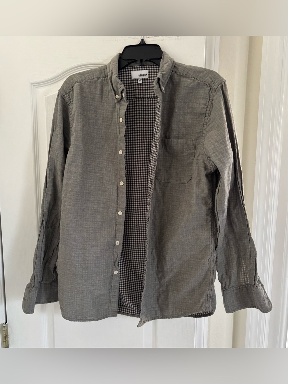 Sonoma Men's Green Button-Down Shirt with Gingham Lining.